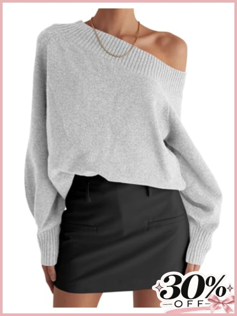 Womens Off Shoulder Boat Neck Long Sleeve Knit Pullover Sweater Loose Fit